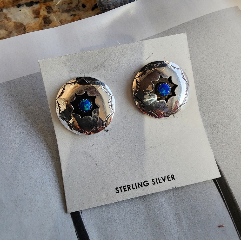 Sterling Silver Navajo Hand-made Earrings - Picture 2 of 15